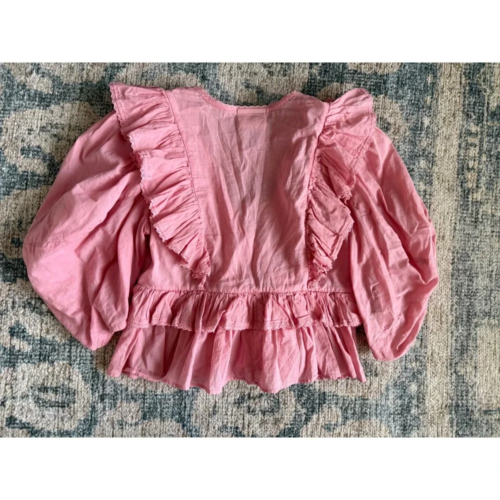 Farm Rio Blush Pink Wrap Blouse Top‎ Puff Sleeve Size XS Excellent Condition